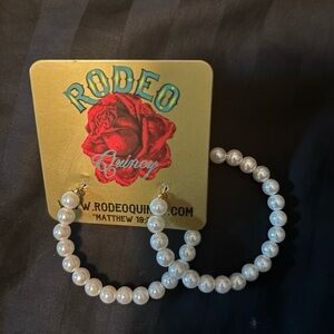 Rodeo Quincy faux pearl hoop earrings approx. 2” across.